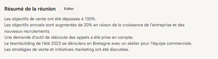 Compte rendu généré par Rolebase, éditable pour ajouter ou retirer des informations