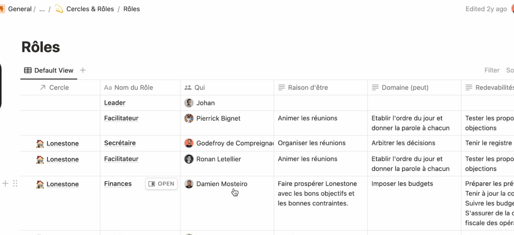 Lonestone roles listed in Notion tables, spread across several databases