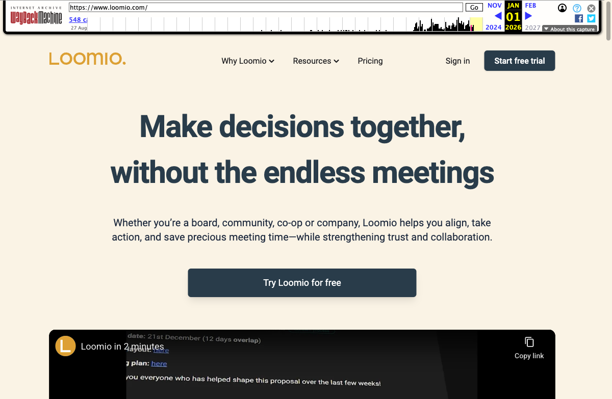 Page d'accueil de Loomio