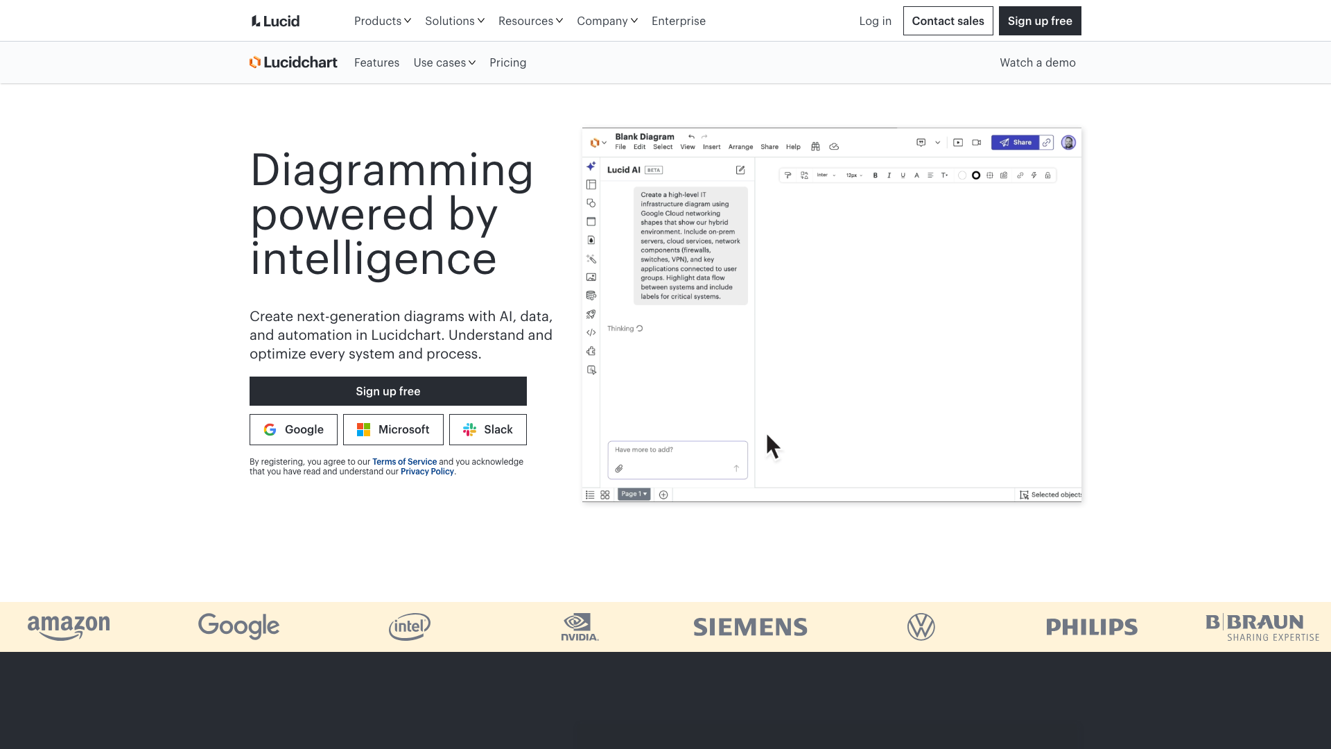 Lucidchart homepage