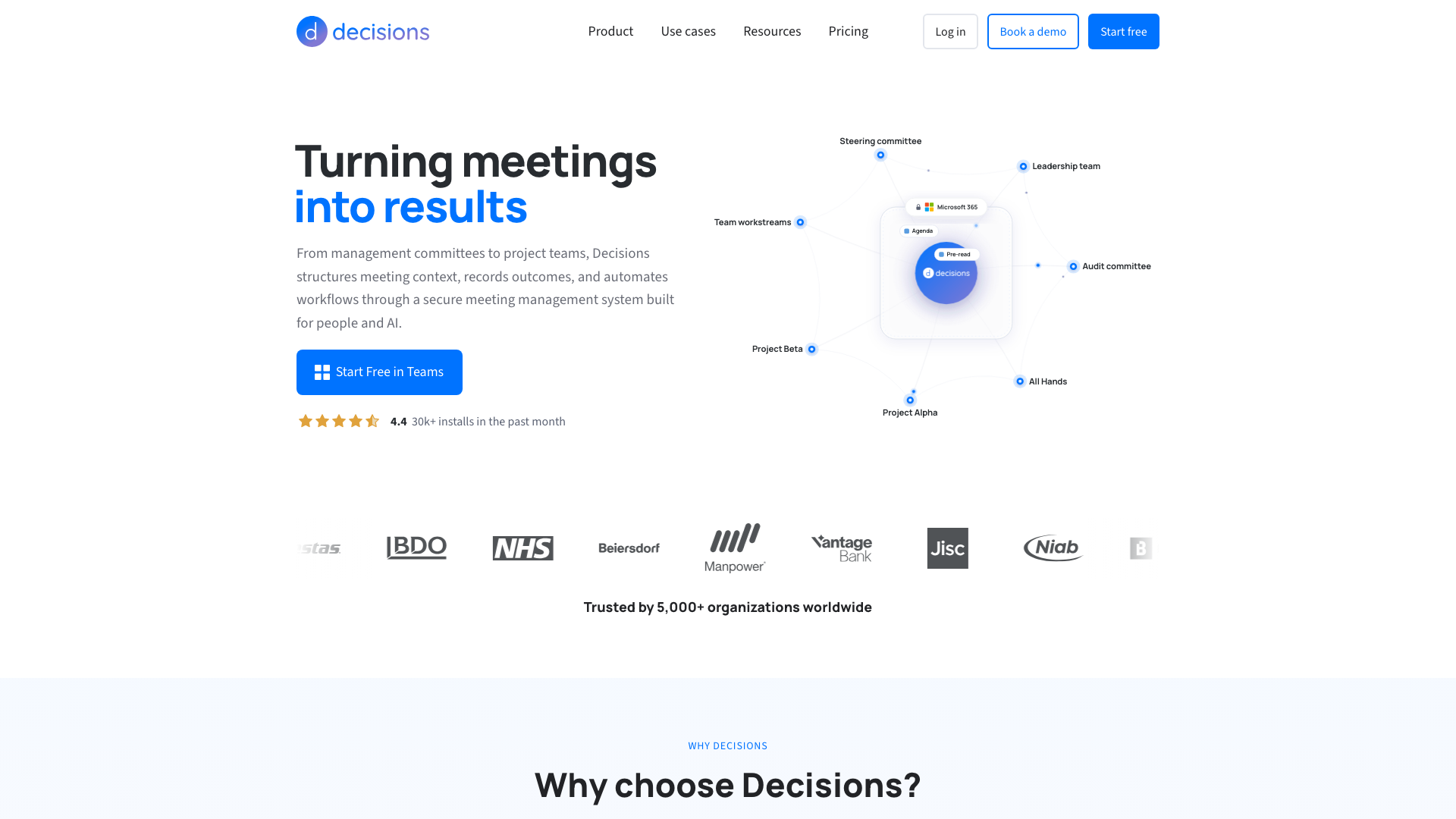 Capture de la page d’accueil de Decisions