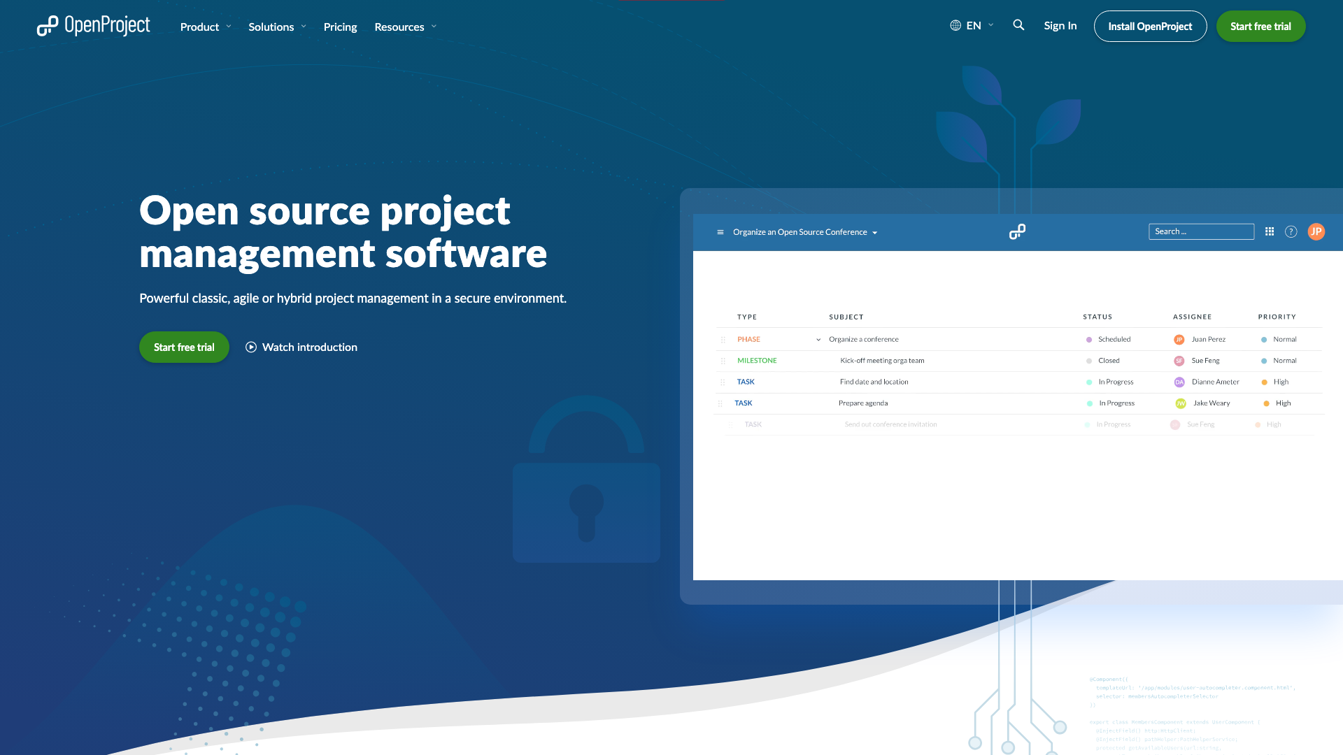 Page d’accueil d’OpenProject