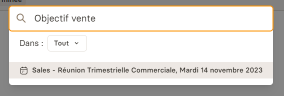 Recherche Rolebase retrouvant un compte rendu de réunion parmi les contenus de l'organisation