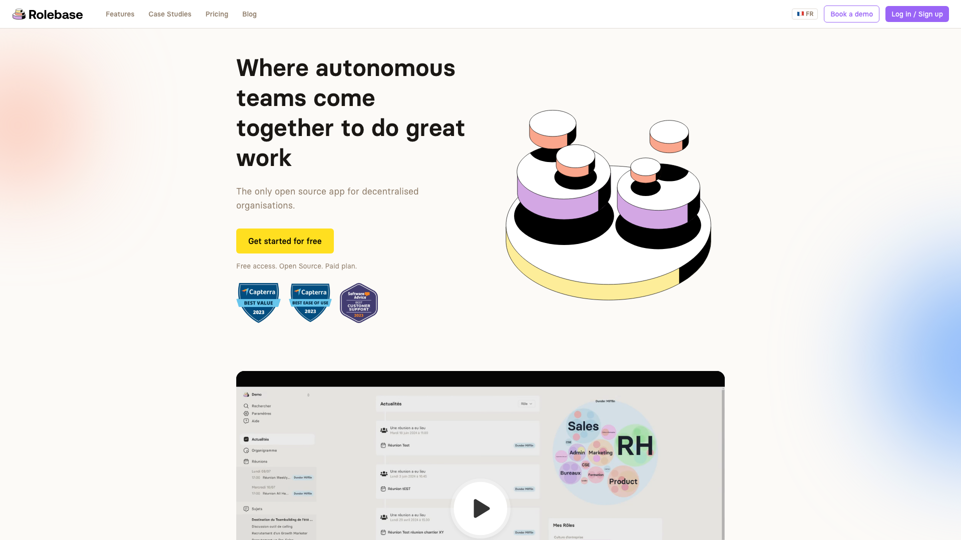 Page d'accueil de Rolebase montrant la plateforme pour les équipes autonomes