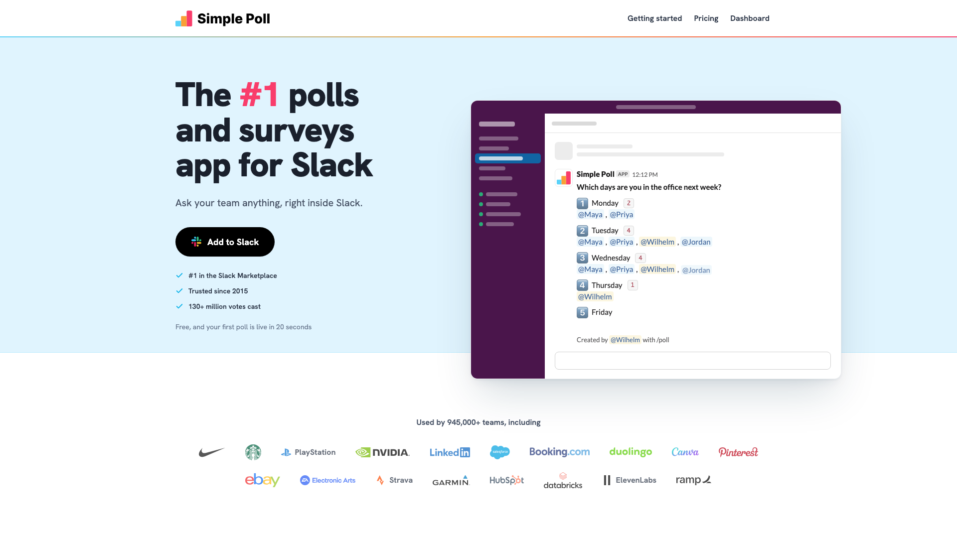 Capture de la page d’accueil de Simple Poll